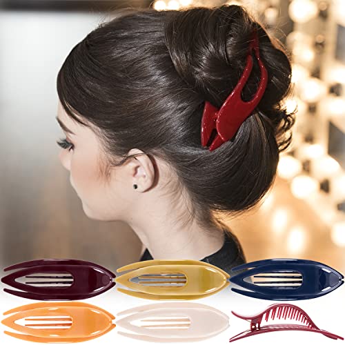 RC ROCHE 6 Pcs Flat Hair Clips Big Claw for Thick Hair French Duckbill for Women No Slip Side Slide Curved Alligator Concord Strong Grip Hold Volume Lay Down Clamp, Large Classic Multicolor