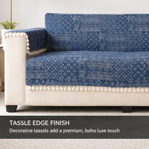 Image of STITCHNEST Woven Fabric Sofa Cover 1 Seater with 2 Hand Rest Covers - Washable Black Sofa Cover with Tassels - Durable Premium Fabric - Stylish Sofa Protector for Living Room & Furniture Decor7