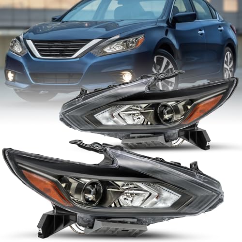 JSBOYAT Black Bezel Projector Headlight Assembly Fit for 2016 2017 2018 Nissan Altima OE Style Halogen Headlamp without LED DRL Passenger and Driver Side