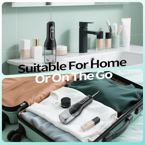 Image of FlossJet Water Flosser for Teeth, 2026 Upgraded Portable Dental Irrigator with 260ml Removable Tank, 4 Cleaning Modes & 5 Jet Tips, IPX6 Waterproof, 1300 mAh Rechargeable Battery Teeth Cleaner (Black)