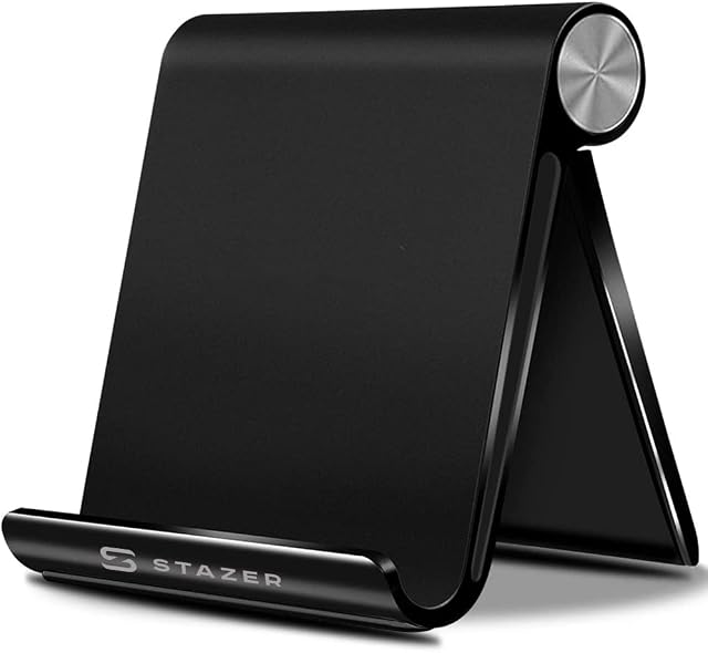STAZER Solidny Stojak Uniwersalna Podstawka Uchwyt na Telefon Tablet Czytnik e-booków na biurko regulowany kompatybilny z telefonami iPhone 14, 13, 12 Pro,Galaxy S21 S22 i tabletami od 4 do 7,9 cala