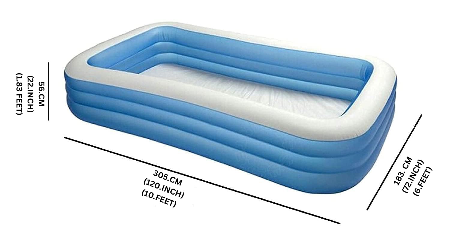 Jukusa 10 Feet Swimming Pool, Duck Family & Inflatable Beachball for Family Kids Adult 3 Stripped Inflatable Bath Tubs Swimming Bath Tub with Electric Pump 120x 72"x 22" Inch, 4 X Duck 2