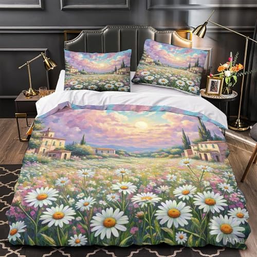 Linge de lit daisy 3D avec fermeture éclair cachée microfibre douce 260x220 - 4