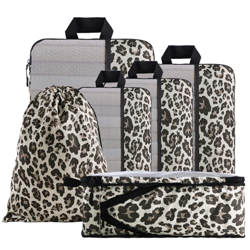 U+U 6 Set Compression Packing Cubes, Travel Organizers (Leopard) - image 1
