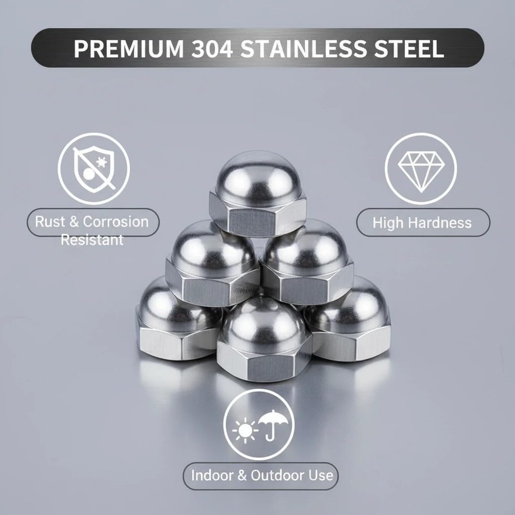 Acorn Nuts Stainless Steel 15 Pieces M8 and 15 Pieces M10 (DIN 1587) High Quality A2 V2A Stainless Steel Cap Nuts for Screws, Threaded Bolts, Threaded Rods, Cap Nuts