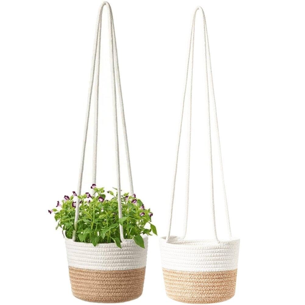 Fituenly Style 2 Jute Rope Hanging Flower Pot Wall Hanging Woven Planter Handmade Cotton Rope Plant Hanger Basket For Home Garden Ornament