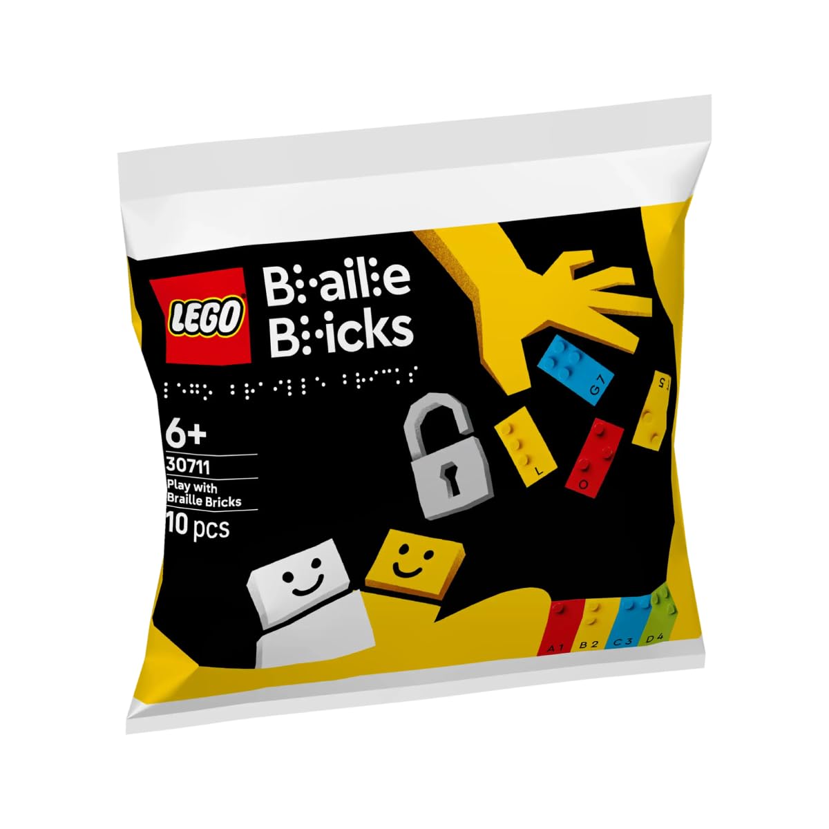 LEGO Braille Bricks Educational Set 30711, Interactive Tactile Learning Polybag with 10 Pieces, Ages 6+