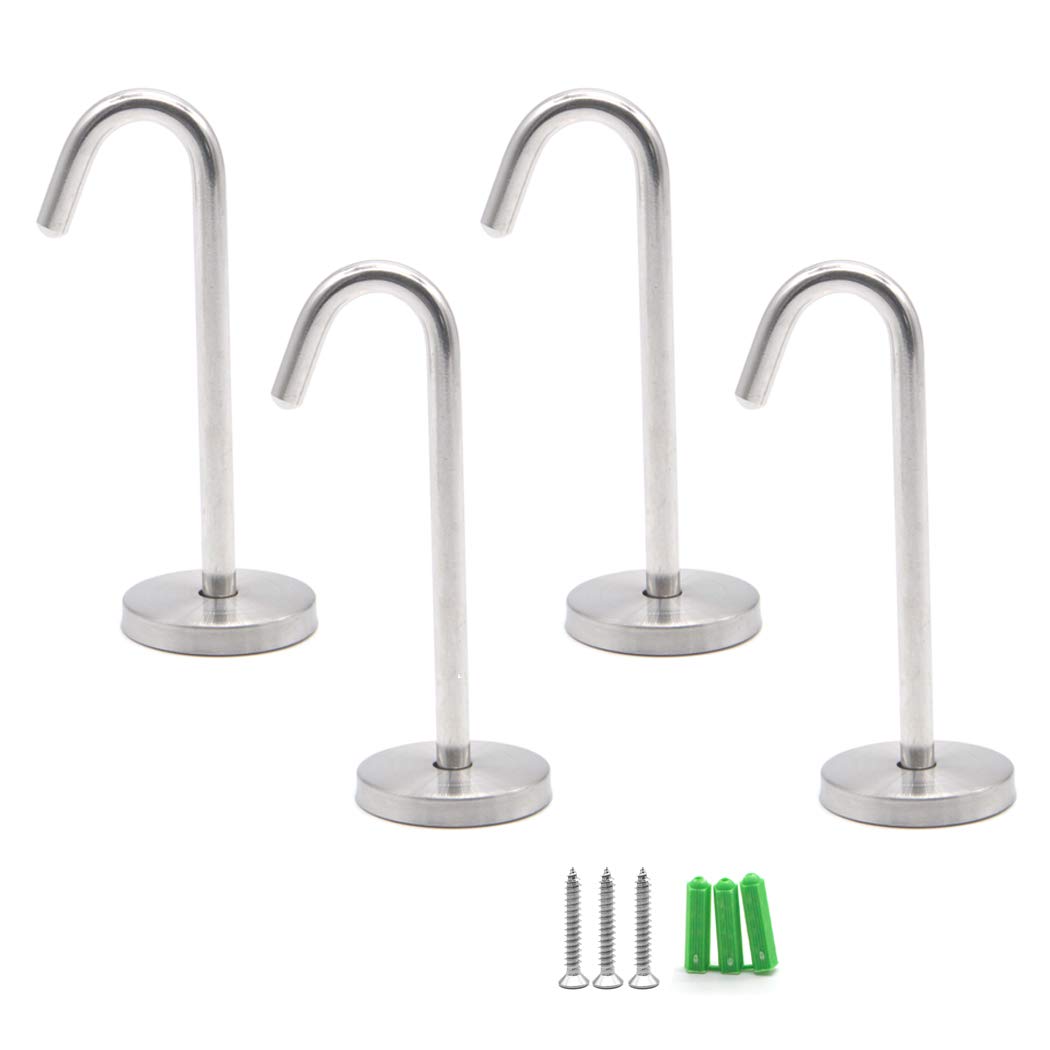 Seeraphee Big Stainless Steel Ceiling Hook Top Mount Wall Hook With Screws Utility Hooks Heavy Duty 4Pcs Small