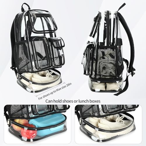Image of Clear Backpack Heavy Duty for Sport Events,16in TPU BookBag with Lunch box | See Through Stitch durable plastic Multi-Pocket Design For School Adults work Warehouses Airport security,Quick check bag