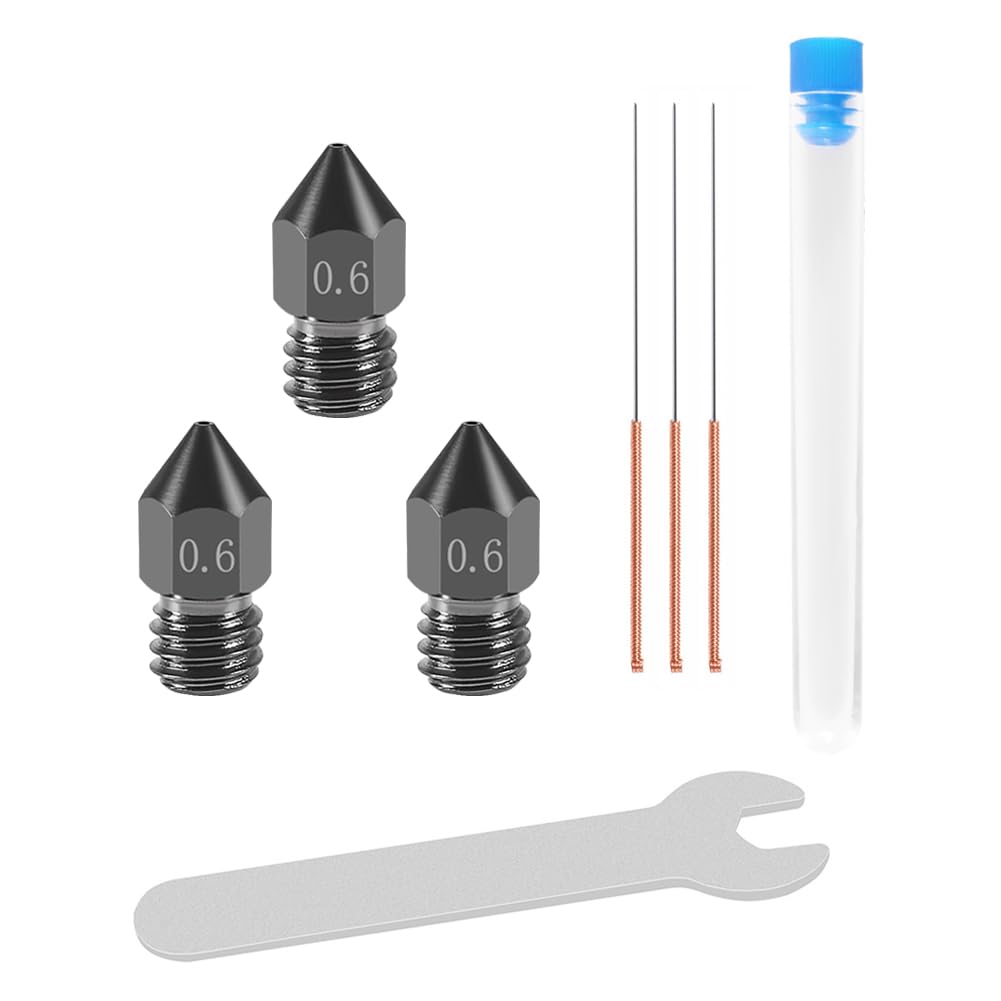 Aokin 3 Pcs 0.6mm Hardened Steel Nozzles MK8 Nozzles 3D Printer Nozzles and 3 Pcs 0.5mm Stainless Steel Nozzle Cleaning Needles for Creality Ender 3/3