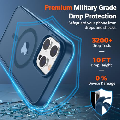 Image of SUPFINE Magnetic for iPhone 12 Pro Max Case with Screen Protector (Compatible with MagSafe)(Military Grade Drop Protection) Translucent Matte Phone Cover,Deep Blue
