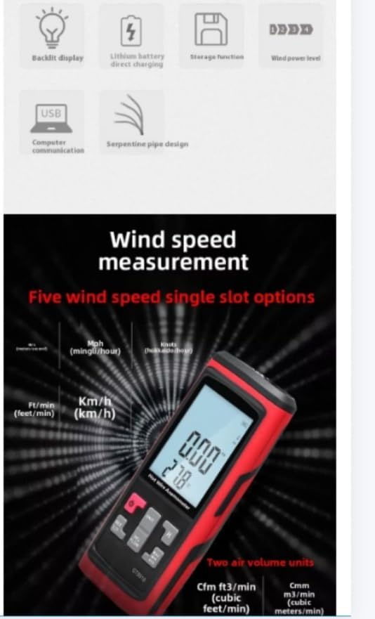 GT8916 High Accuracy Backlight Hot Wind Speed Gauge Wire Anemometer