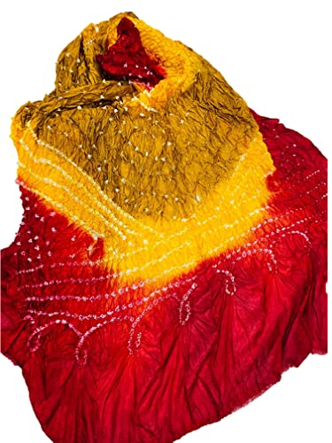 Image of PK HUB Women's Jaipuri Rajasthani Bandhani Dupatta | Art Silk Bandhej Dupatta with Gota Patti Work & Tassels (Free size)