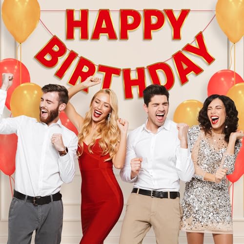 Image of Pre-Strung Happy Birthday Banner - Red Party Decorations
