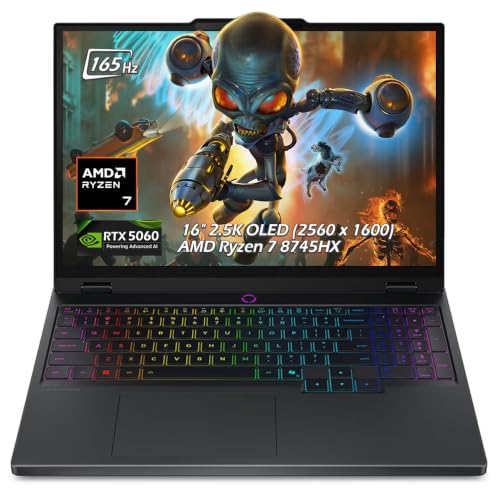 Image of Lenovo Legion Pro 5 16ADR10 16 Laptop, AMD Ryzen 7 8745HX, NVIDIA GeForce RTX 5060, 16 inch OLED (2560 x 1600) IPS 165Hz, 32GB RAM 2TB NVMe SSD, Backlit KB, Wi-Fi7, Win11, Black, w /USB Hub, W /GaLiMu