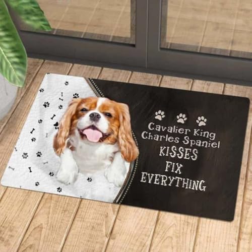 ���փ}�b�g �L���o���A�E�L���O�E�`���[���Y�E�X�p�j�G���̃L�X�ł��ׂĂ����� 50×80cm doormat Cavalier King Charles Spaniel Kisses Fix Everything