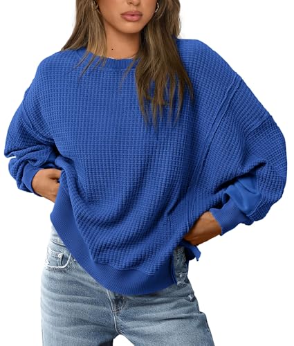 PRETTYGARDEN Oversized Sweatshirt for Women 2025 Fashion Crewneck Long Sleeve Pullover Waffle Knit Tops Fall Trendy Clothes