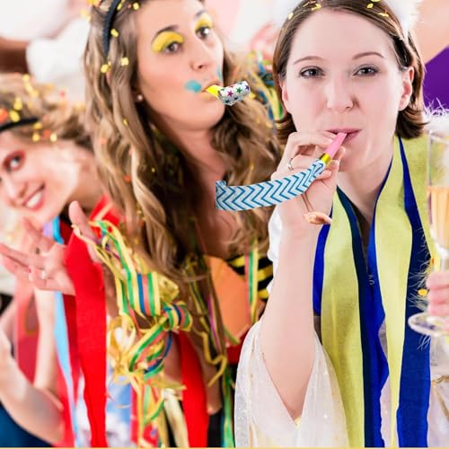 Image of New Colorful Polka Dot Blowouts Paper Blow Outs Noise Makers Whistle Horn Cheering Props Birthday & Kids Party Supplies (100)