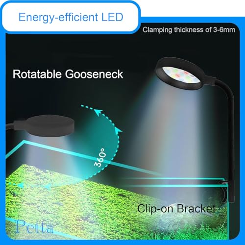 Image of Clip On Aquarium Light with Timer for 1-3 Gal Fish Tank, USB Betta Fish Light for Nano /Small /Planted Tank(Dimmable WRGB LED) Adjustable Brightness, Enhance Betta /Aquatic Plants Color
