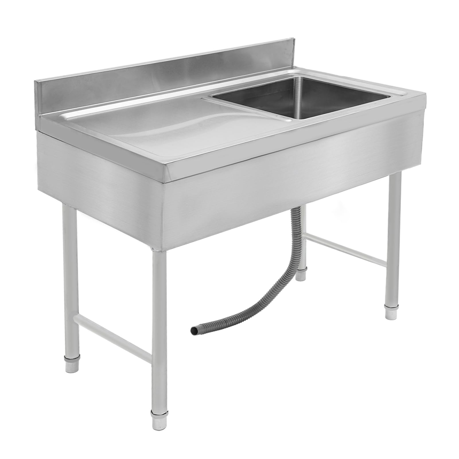 Profi Spültisch 100x50cm Edelstahl Spülbecken Spüle Spülschrank mit 1 Becken Rechts, Gastro Spüle Edelstahl mit Grundboden, Restaurant Küche Bar Abtropffläche Freistehend