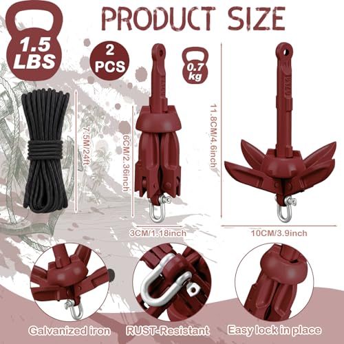 Image of Lounsweer 2 Pack 1.5 /3.5 lb Marine Kayak Anchor Kit Folding Grapnel Anchor Kit Boat Kayak Fishing Accessories for Small Boats Kayaks Canoe Paddle Boards