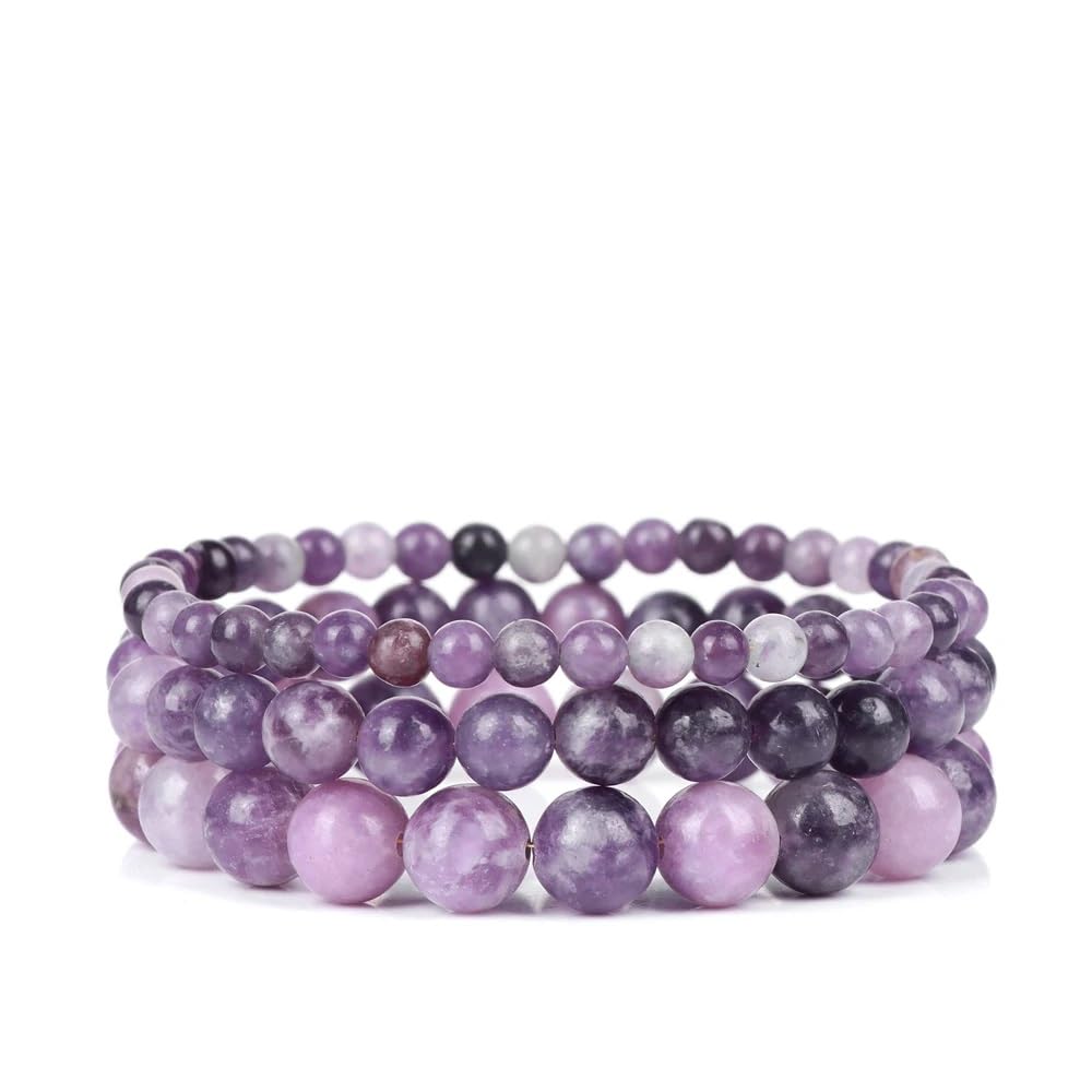 LLXYWJ 3-teiliges Baum-Achat-Perlen-Armband-Set, Naturstein, lila Glimmer, rosa Zebra, elastische Stretch-Armbänder für Damen und Herren