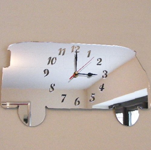 Super Cool Creations 30 x 22 cm Acrylic Camper Van Mirror Clock, Silver