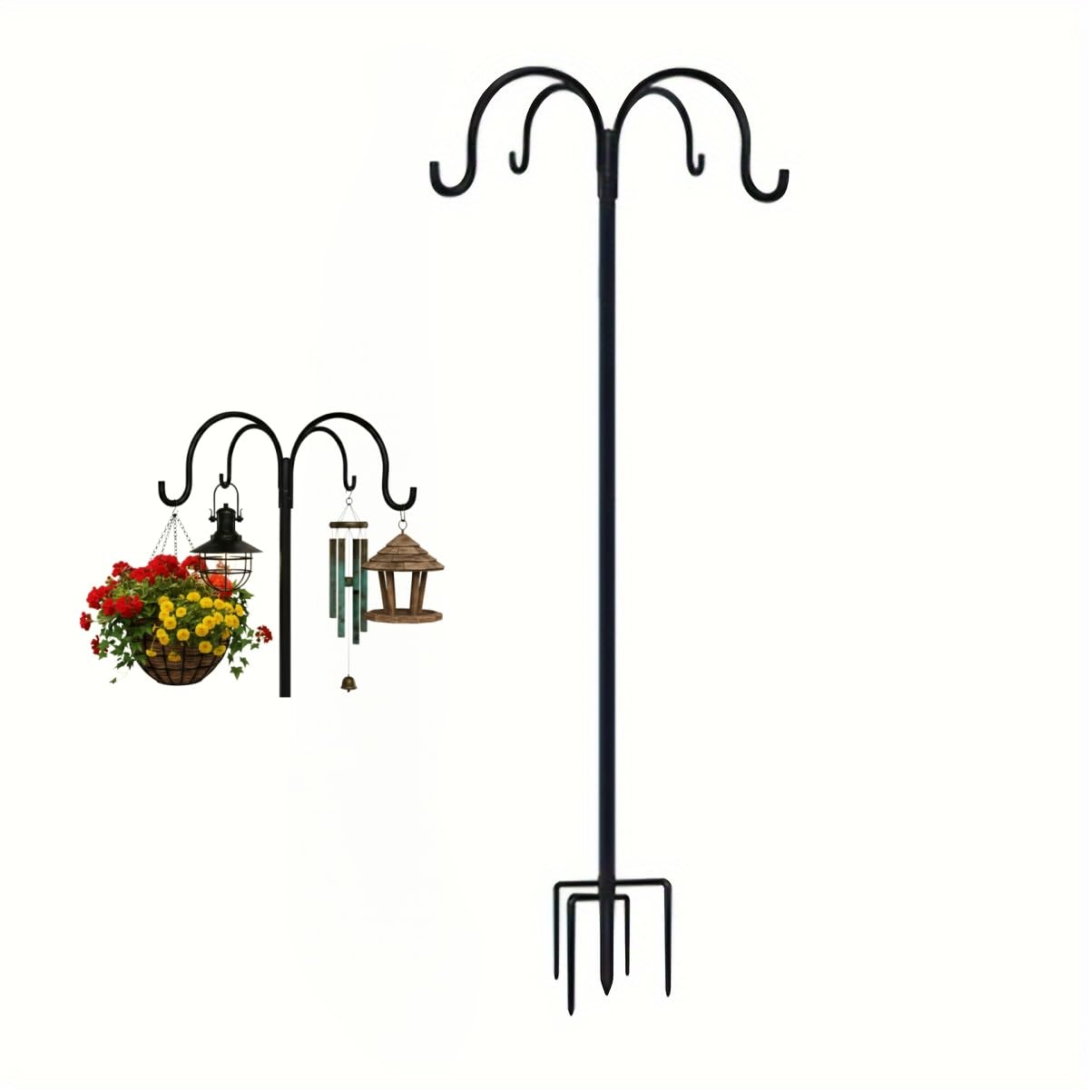 QUZGVEXA Bird Feeder Pole, Large Bird Feeders Hanging Station, Tall Shepherds Crook Garden Hooks, Heavy Duty Metal Hangers for Outdoor Garden Light, Decoration, Flower Basket, Lamp, Wind Chimes(185cm)
