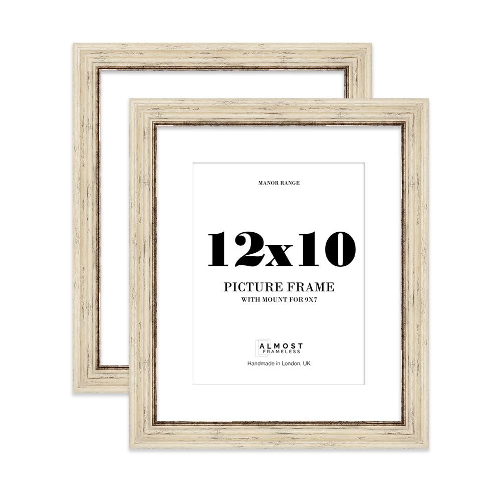 12x10 Distressed Cream Picture Frame - 12x10 Frame with 9x7 Mount for 12x10/9x7 Pictures Vintage Style Classic Interior Design Décor, 2 Pack — image 1
