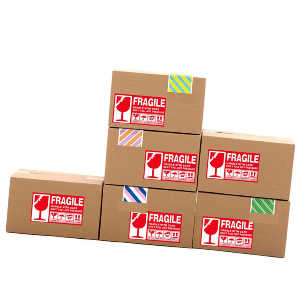 Etichette Adesive Fragili Rosse da Spedizione 300 Pezzi, Rotolo Carta | Alta Visibilità, Riduce Rischio, Uso in Magazzino e Centri di Distribuzione, per Legno e Opere D’Arte