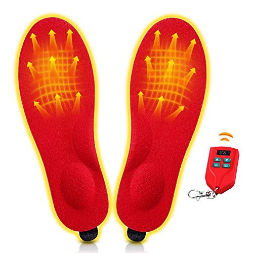 Heated Insoles, Rechageable Foot Warmers with LED Display Remote Control, Wireless Heat Insoles for Hunting Fishing Hiking Camping (L-Women s 10-13, Men s 8-13)
