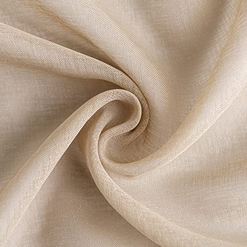 Woaboy Voile Gardinen Vorhänge Ösen 2er Set 140x245cm Beige – Ansicht 4
