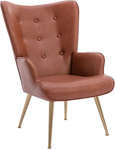 Silla decorativa de terciopelo moderna silla con respaldo alado con botones copetudos para sala de estar con patas doradas cómoda silla de descanso