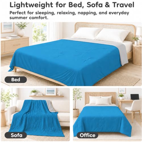 LaffyLo Cooling Blanket for Hot Sleepers, Lightweight Summer Quilt with Breathable Reversible Fabric for Bed, Couch, Dorm and Travel, Machine Washable, Twin Size 60"x80", Ice Blue & Light Grey - image 5