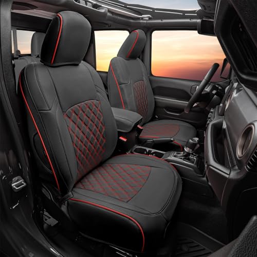 GIANT PANDA Gladiator Seat Covers Custom Fit for Jeep Gladiator JT Sport Rubicon Mojave Willys Freedom 2020 2021 2022 2023 2024 2025 2026 Without Rear Cup Holder Black+Red Line
