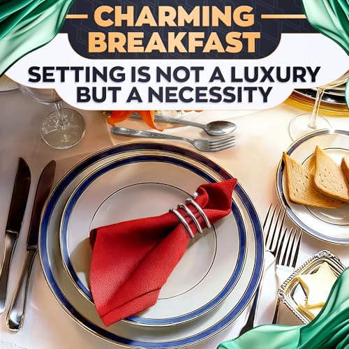 Image of Silver Napkin Rings Set of 8 - Elegant Easter Napkin Ring Holders, Sturdy Metal Holiday Table Decor for Weddings, Parties and Family Dinners, Great Kitchen Gifts Idea for Hosts and Seasonal Holidays