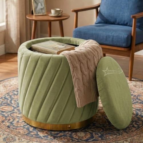 Image of Mythic ArtsRound Upholstered Sitting Stool & Footrest Velvet Storage Ottoman Pouffe16 X 16X 19 inch | Versatile Puffy for Living Room, Bedroom, and Office ? Chic Home Furnishings & Dcor Pista Green