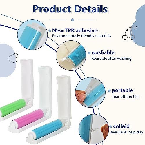 4 Stück Fusselrolle Wiederverwendbare, Waschbare Fussel-Rolle Klebrige Abwaschbar Staub Fusselrolle Faltbare Sticky Roller Portable-Lockenwickler mit Abdeckung für Saubere Möbel, Teppiche, Kleidung