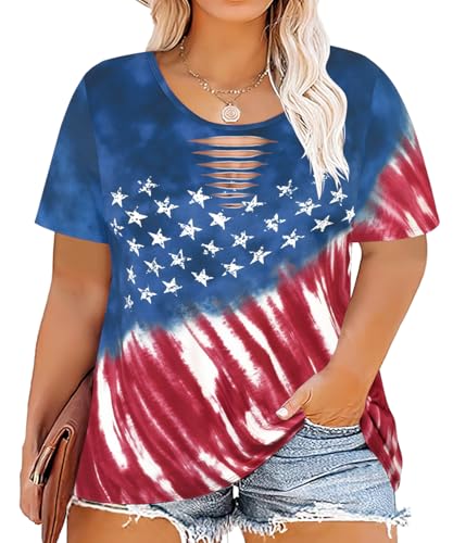 Image of CARCOS Plus Size Tops for Women Short Sleeve Shirts Basic Tee Solid Color Blouse V Neck Tunic Loose Fit Tshirts Summer XL-5XL