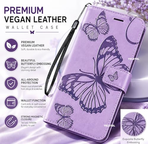 Image of TELETEL Butterfly Magnetic Closure Wallet Card Holder Flip Case for Vivo V50 5G|Mobile Cover|Back Flip Cover - Purple