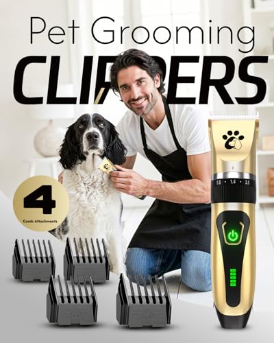 Image of Coldspot Dog Clippers for Grooming, B728, Gold | 2‑Speed, Low 60dB Noise, Type-C, White‑Ceramic Blades, Pet Grooming Kit for Small & Large Dogs and Cats with Thick Coats