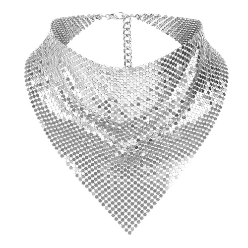 TINAYAUE Shiny Sequins Scarf Women's Punk Necklace Personality Street Bling Bib Accessories for Disco Party Nightclub Fashion Show
