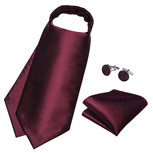 Image of DiBanGu 3PCS Ascot Ties for Men Wedding Jacquard Woven Silk Ascot Cravat for Men Cravat Tie and Pocket Square Set