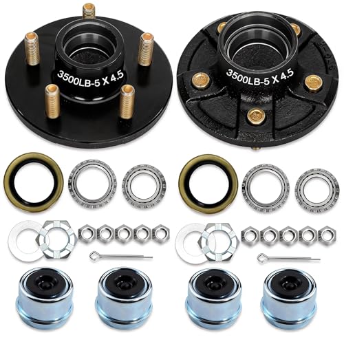 Saree 2 Sets 3500Lbs Trailer Hub Kit 5 Bolt 4.5 5 Lug Trailer Hub Fit 1-1/16 to 1-3/8 Trailer Tapered Spindle Boat Trailer Hubs 5 Lug Trailer Wheel Hub Kit(Only for Tapered Spindle)