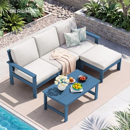 Image of SERWALL HDPE Outdoor Ottoman with Cushions