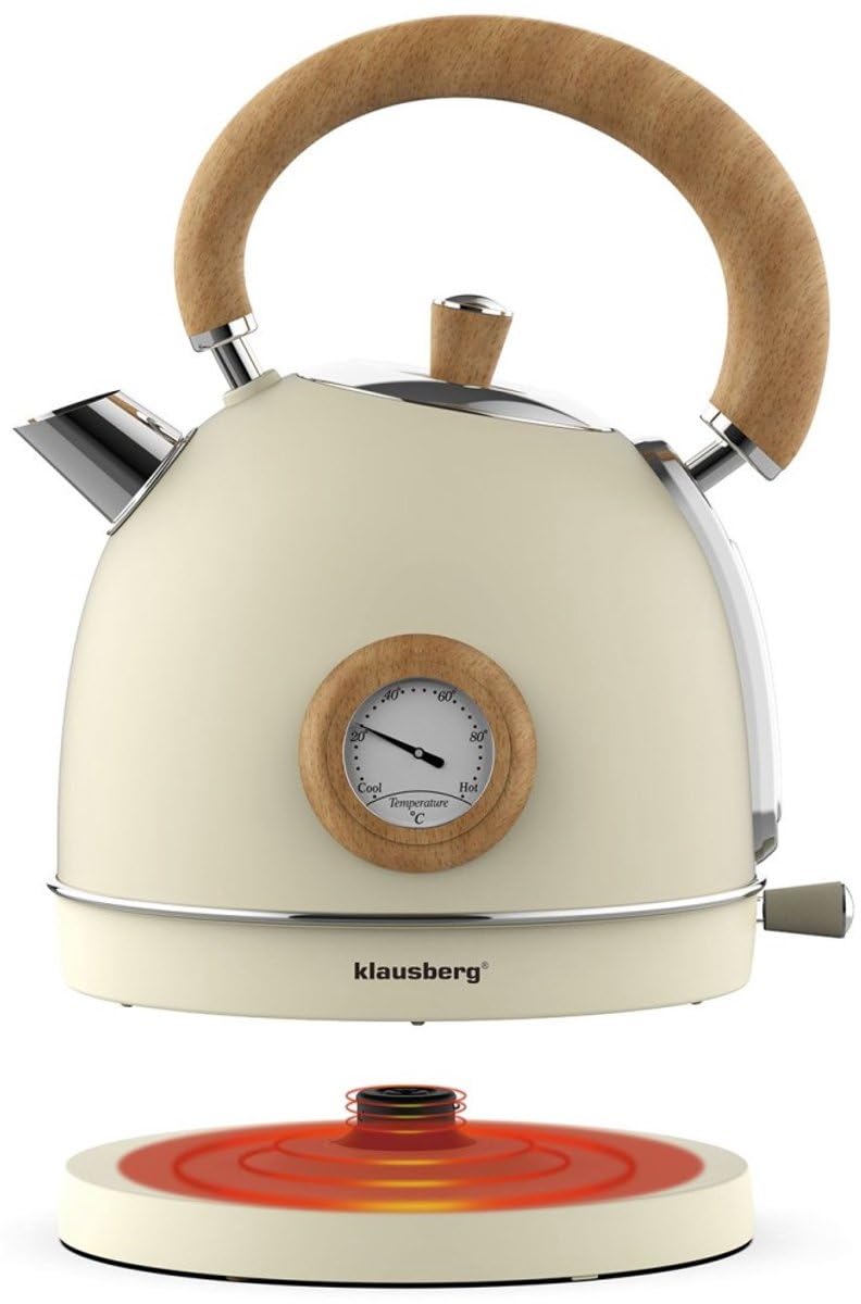 Klausberg Bouilloire Thermomètre Retro 1,8 Litre, Crème, Acier Inoxydable 304, 1850-2200 W
