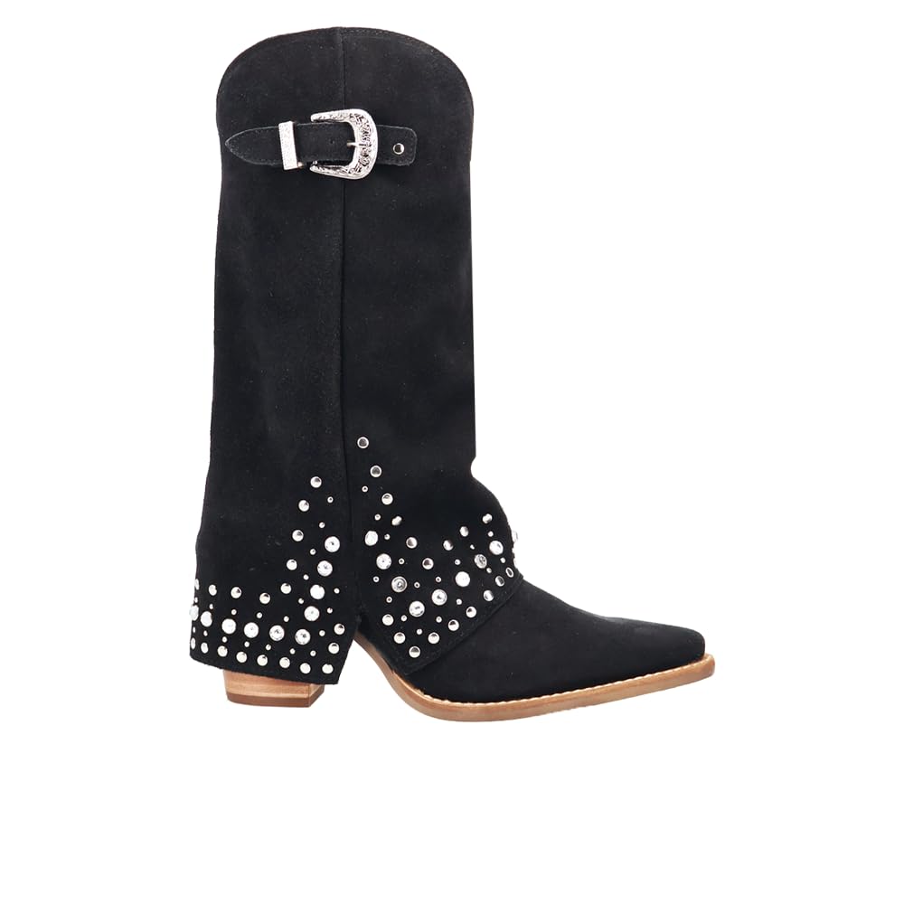 Dingo Womens Howdy Honey Suede Leather Casual Boots Mid Calf Mid Heel 2-3 - Black