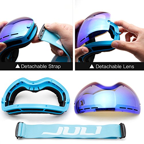 Juli Ski Goggles,Winter Snow Sports Snowboard Goggles With Anti-Fog Uv Protection Interchangeable Spherical Dual Lens For Men Women & Youth Snowmobile Skiing Skating Blue #TOP6