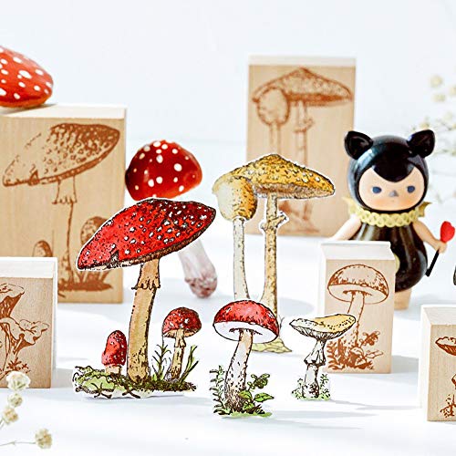 image for Wooden Mushroom Scrapbook Stamp, Doraking Creative Vintage Mushroom Sh