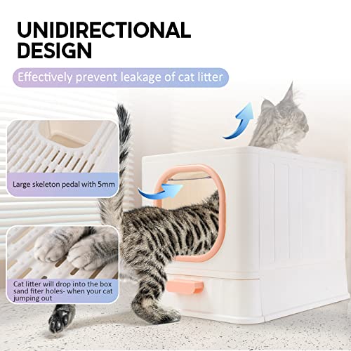 Foldable Cat Litter Box With Lid, Fully Enclosed Anti-Splashing Cat Kitty Litter Pan With Handle, Large Cat Potty Front Entry Top Exit, Drawer Type Cat Toilet Easy Clean With Fashion Cat Litter Scoop #TOP3